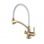 L4855Y-3 Смеситель для кухни на две воды золотой сатин + белый силикон. нос